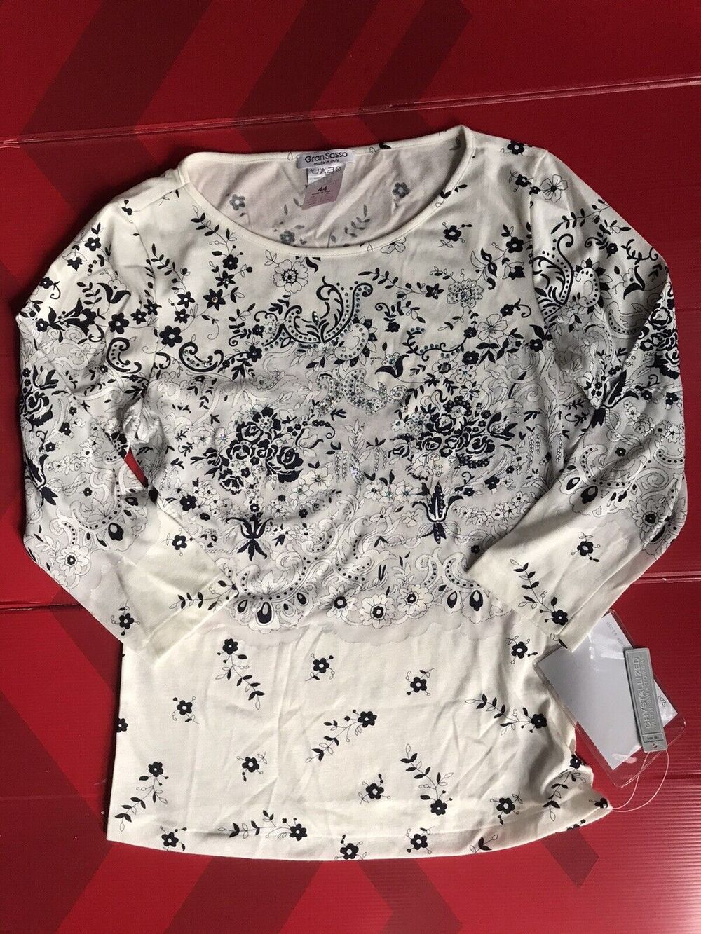 NWT GRAN SASSO Womens TOP With SWAROVSKI CRYSTALS